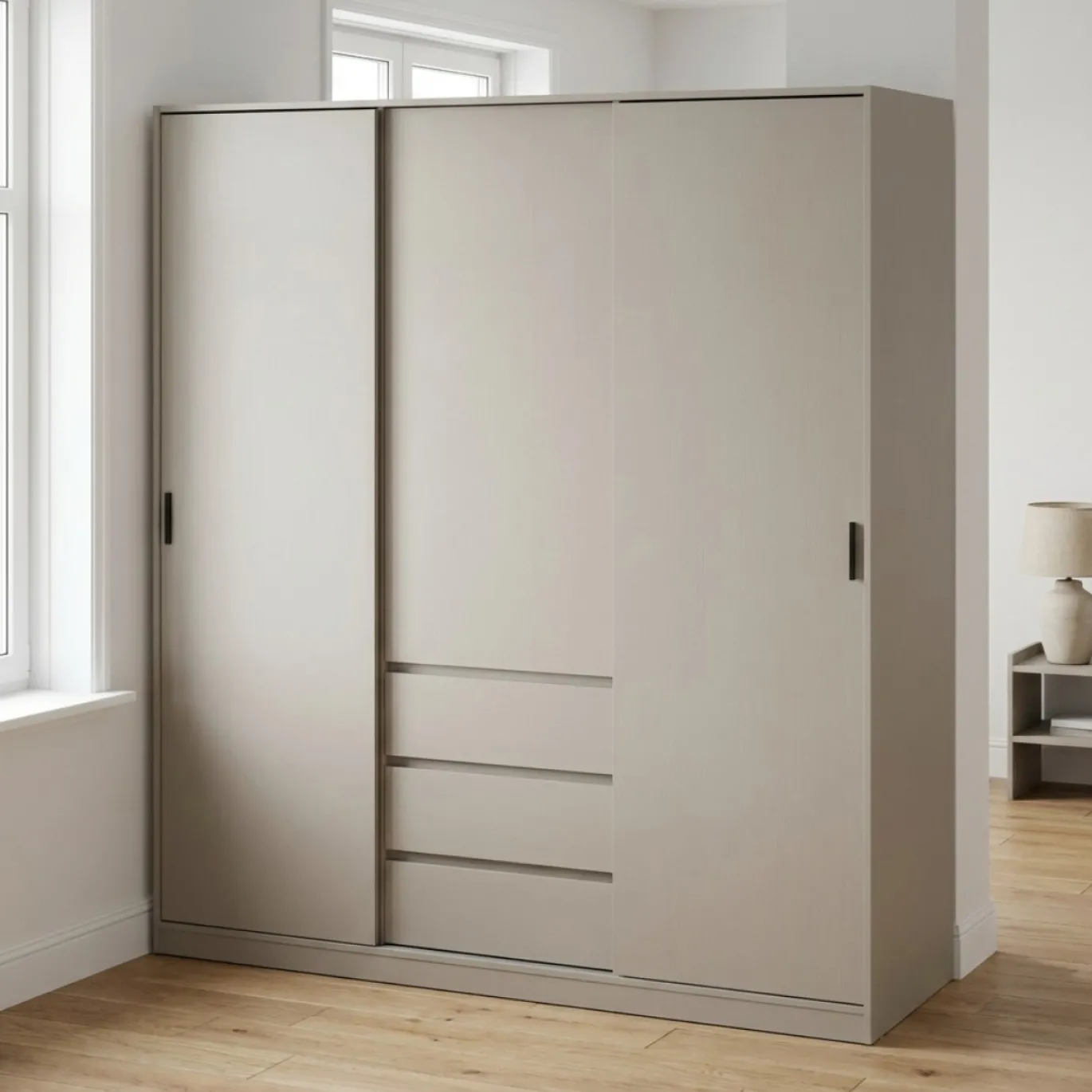 Kledingkast Ylva 2 Schuifdeuren + 1 deur + 3 Lades Cashmere - Giga Living