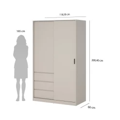 Kledingkast Ylva 1 Schuifdeur + 1 deur + 3 Lades Cashmere - Giga Living