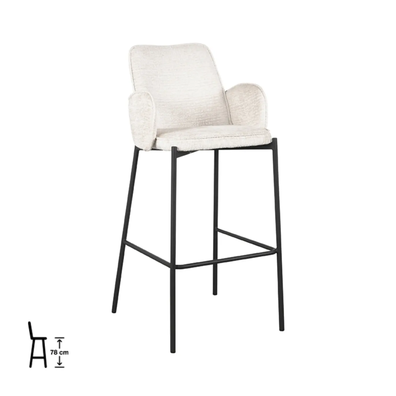 LABEL51 Barkruk Joni Crème Fluweel Zithoogte 78cm