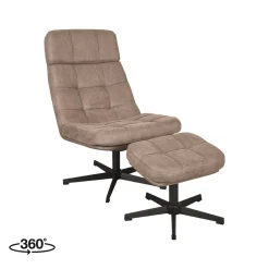 LABEL51 Draaifauteuil Alvar Taupe Micro Suede Incl. Hocker
