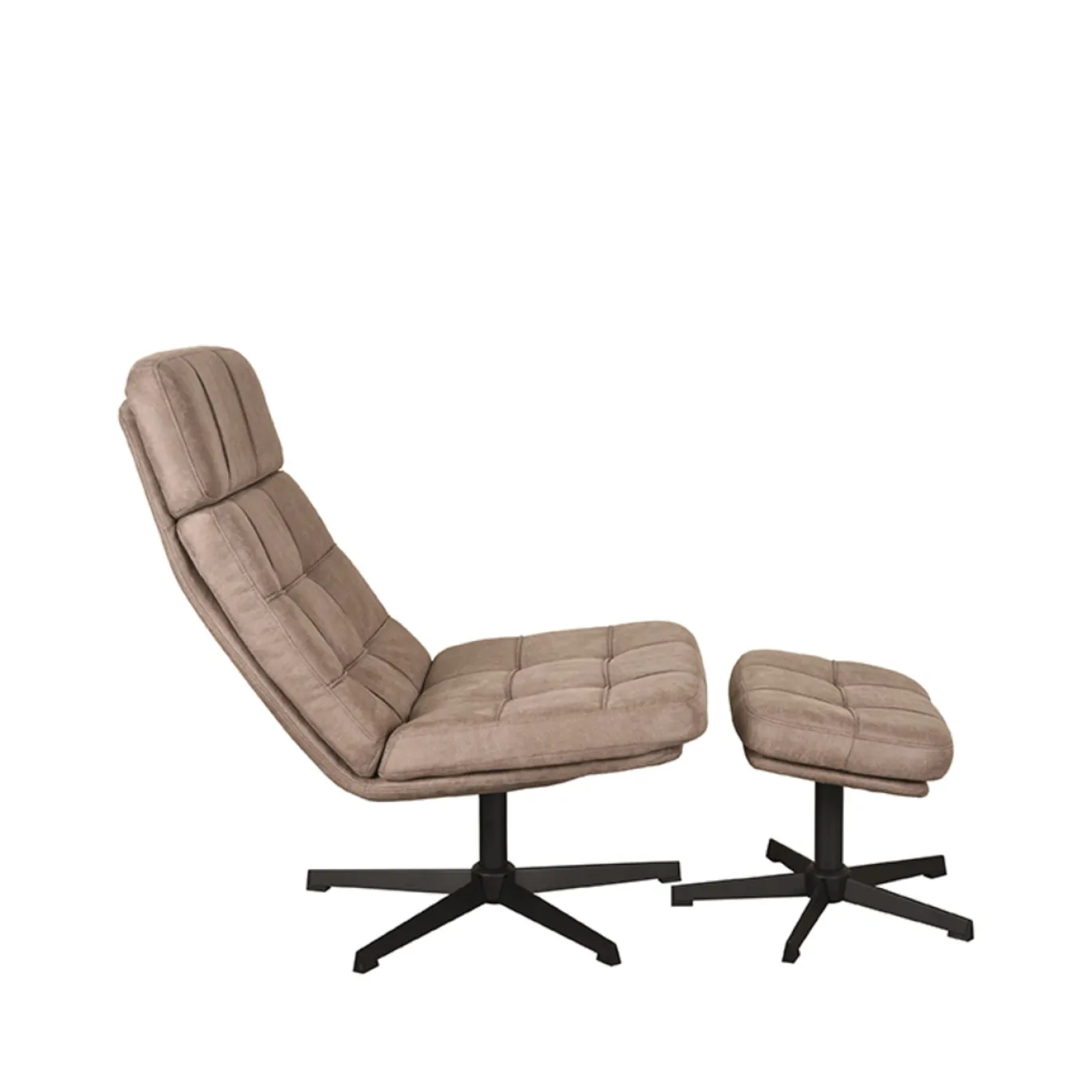 LABEL51 Draaifauteuil Alvar Taupe Micro Suede Incl. Hocker