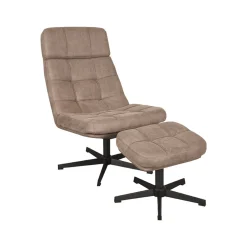 LABEL51 Draaifauteuil Alvar Taupe Micro Suede Incl. Hocker