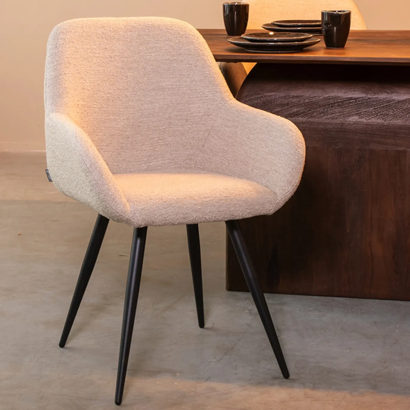 LABEL51 Eetkamerstoel Fender - Naturel - Bouclé
