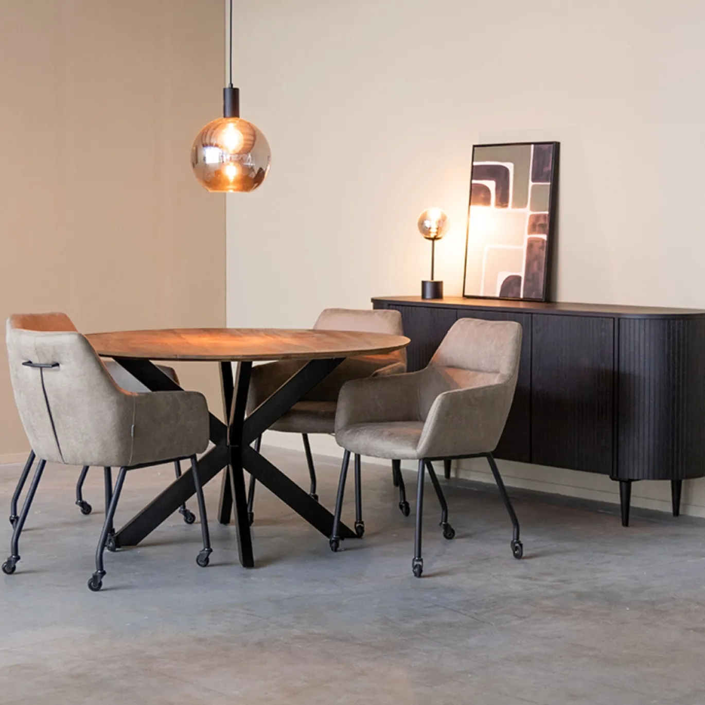 LABEL51 Eetkamerstoel Lenny Taupe Micro Suède