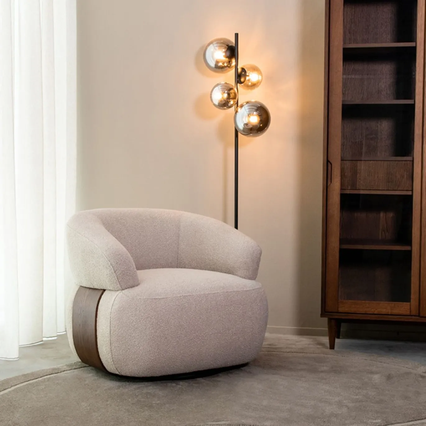 LABEL51 Fauteuil Valenza Bouclé Naturel/Walnoot