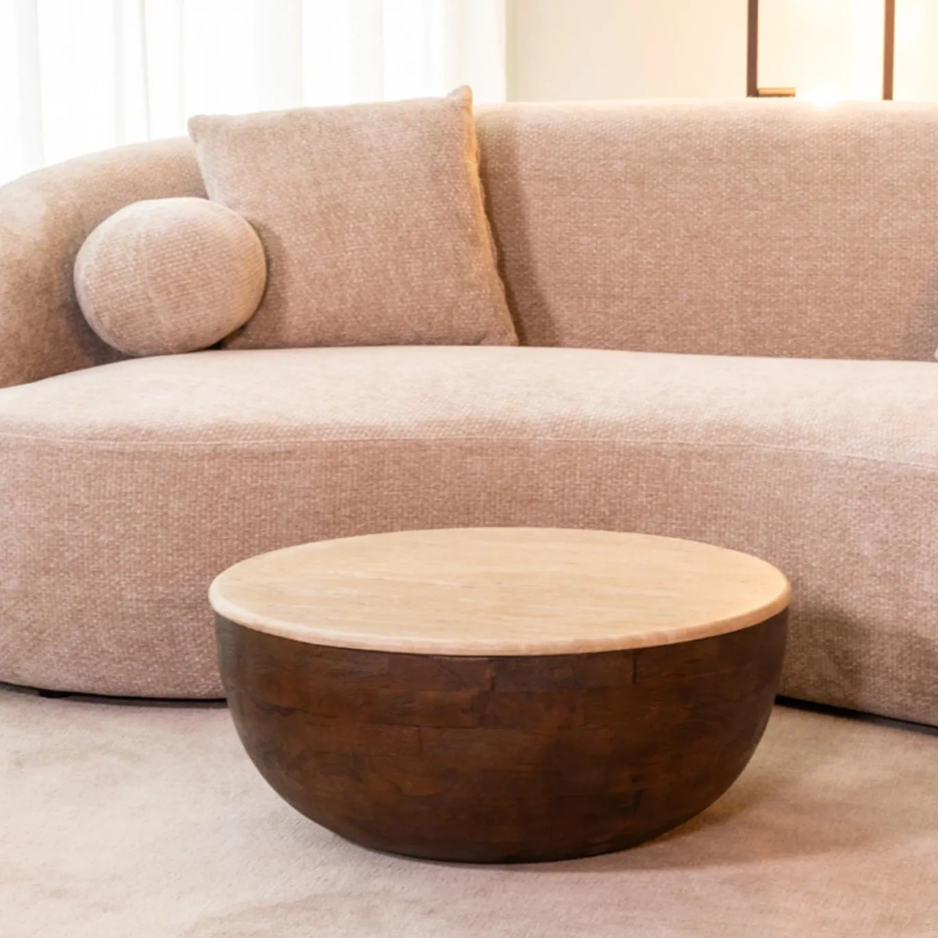 LABEL51 Salontafel Bowl Travertin/Espresso Ø70cm