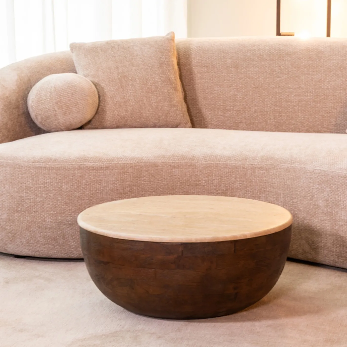 LABEL51 Salontafel Bowl Travertin/Espresso Ø70cm