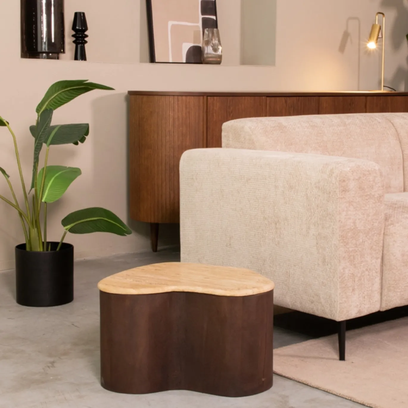 LABEL51 Salontafel Davi Travertin/Espresso 50cm