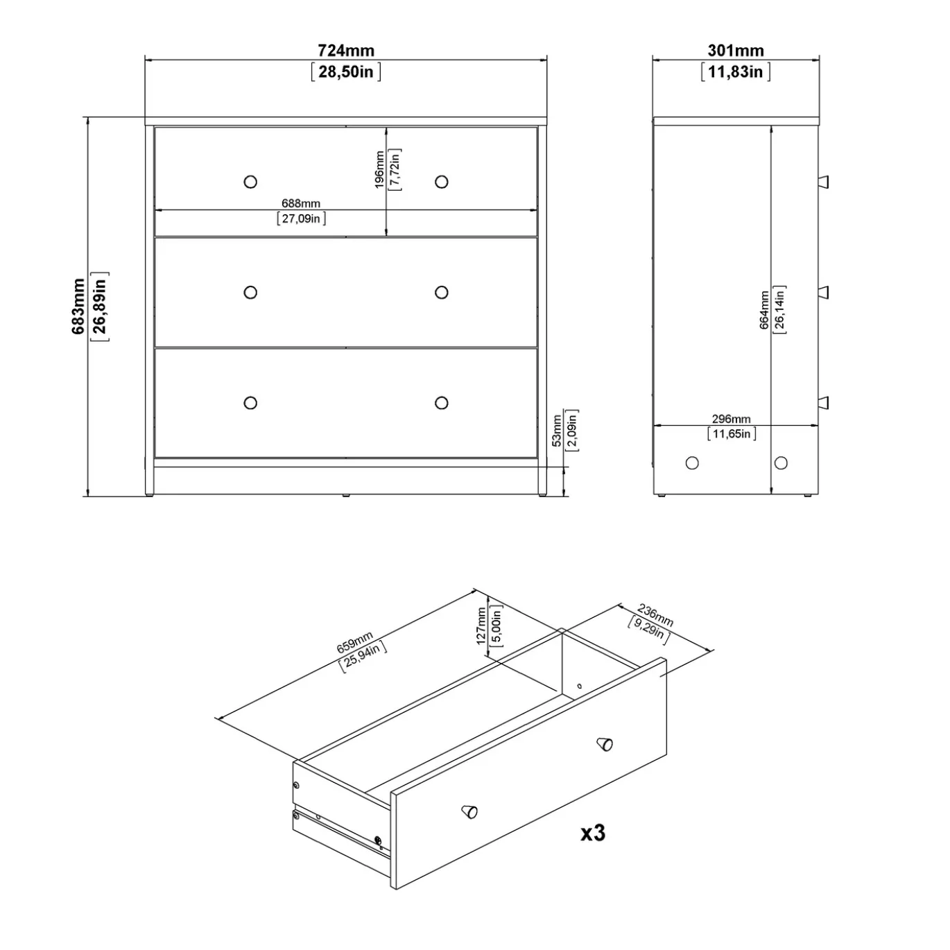 Ladekast May Jackson Hickory 3-lades - Giga Living