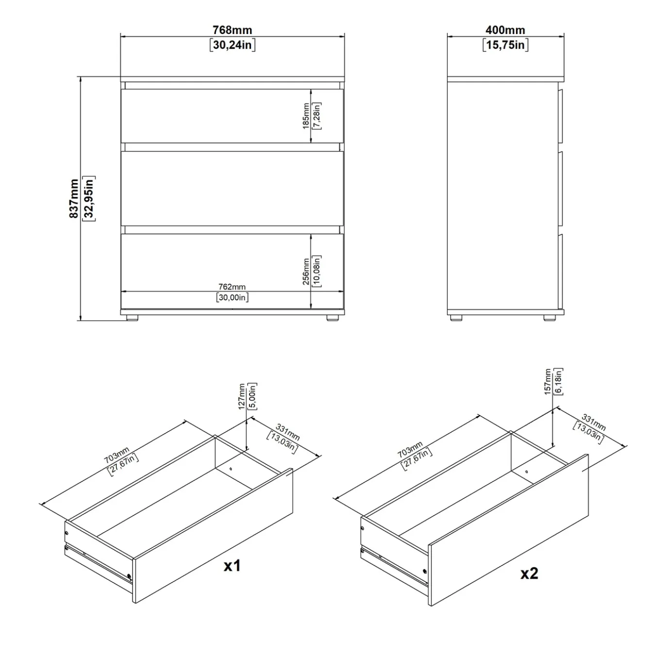 Ladekast Nova Jackson Hickory 3-lades - Giga Living