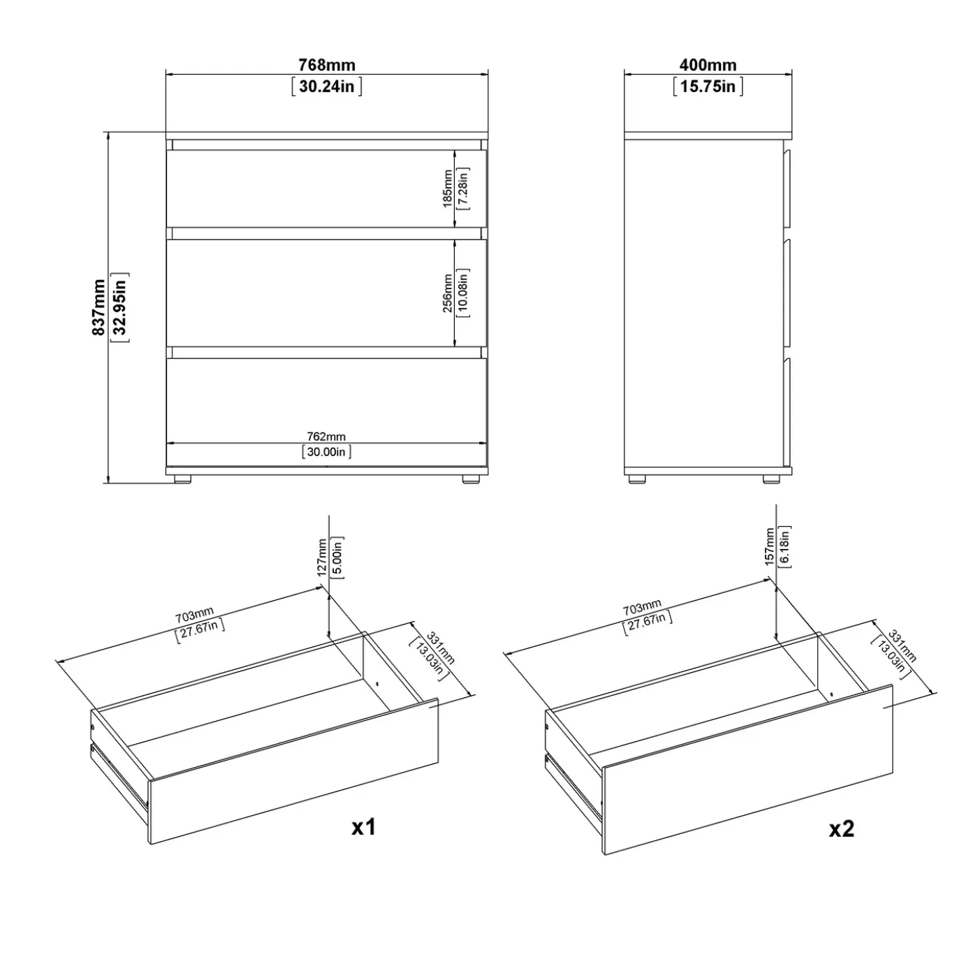 Ladekast Nova 3 lades Wit - Giga Living