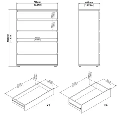 Ladekast Nova 5 lades Wit 77x106cm - Giga Living
