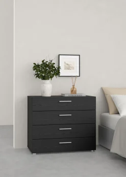 Ladekast Pepe Zwart Houtnerf 4-lades - Giga Living