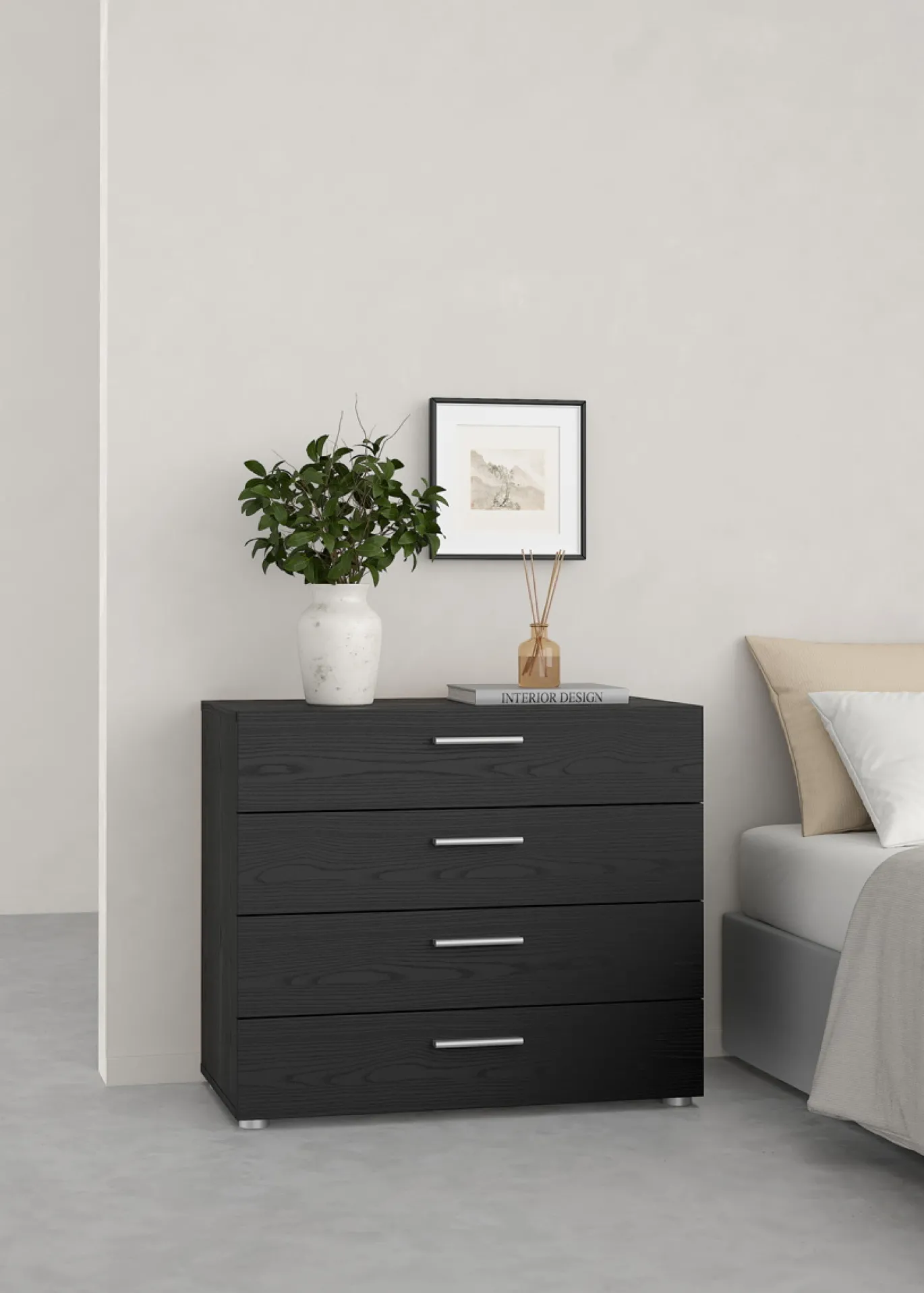 Ladekast Pepe Zwart Houtnerf 4-lades - Giga Living