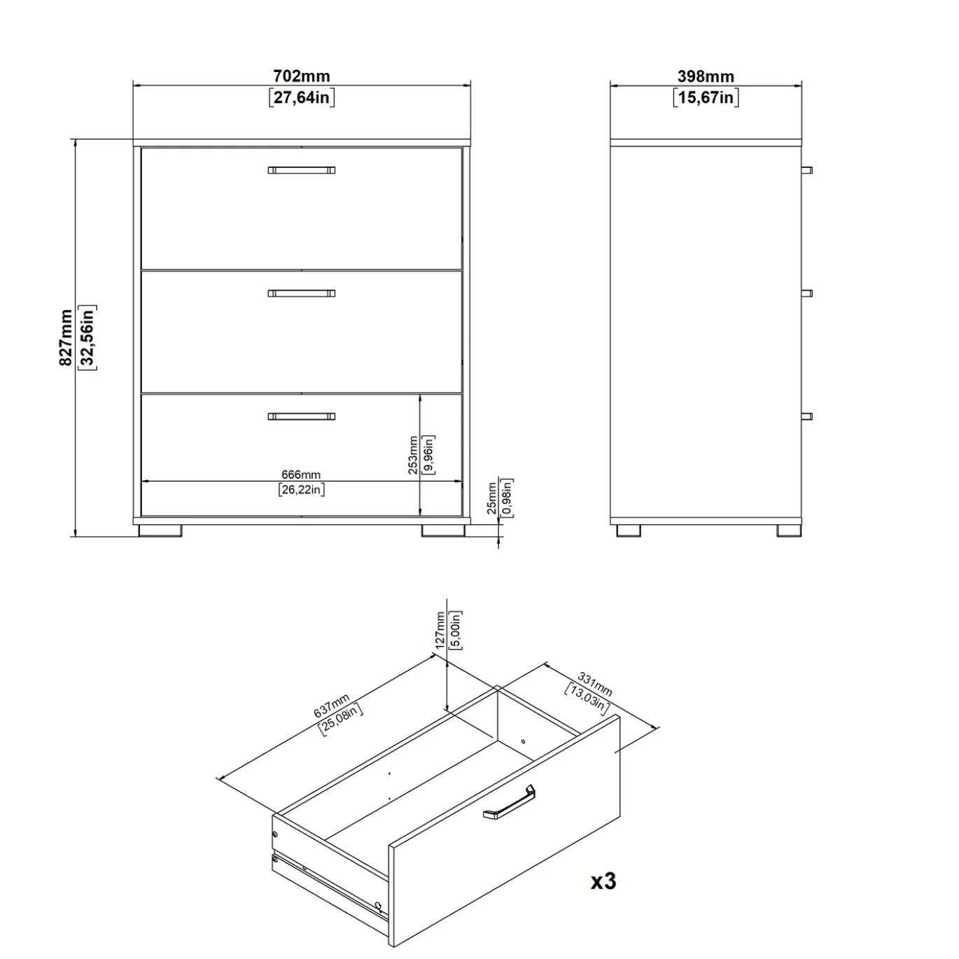 Ladekast Sofia Wit 3-lades 82cm - Giga Living