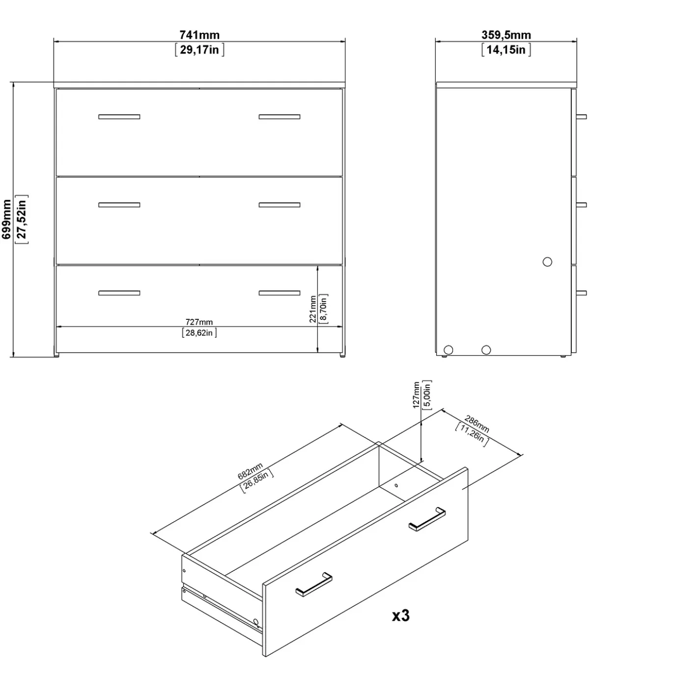 Ladekast Space Naturel 3-lades - Giga Living