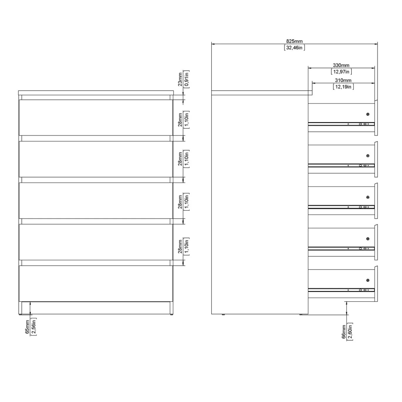 Ladekast Ylva 5 lades Wit - Giga Living