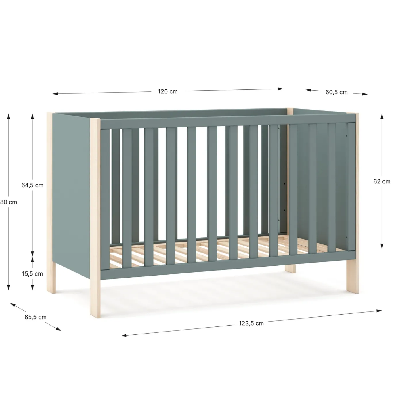 Ledikant Esteban 120x60 Khaki Groen/wit Wax - Giga Meubel