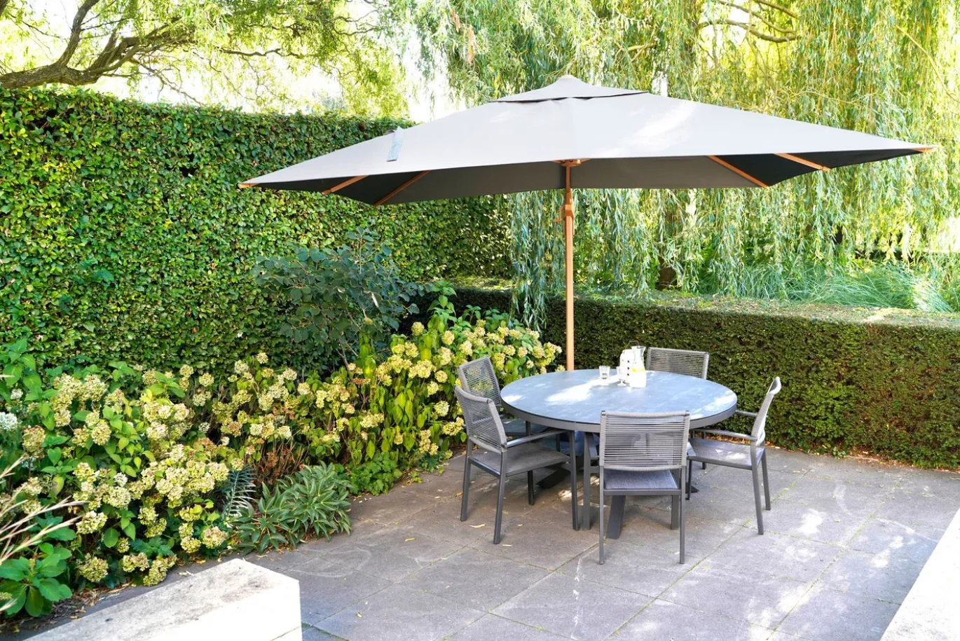 Lesli Living Zweefparasol Virgoflex Houtlook Grijs Ø3,5Mtr