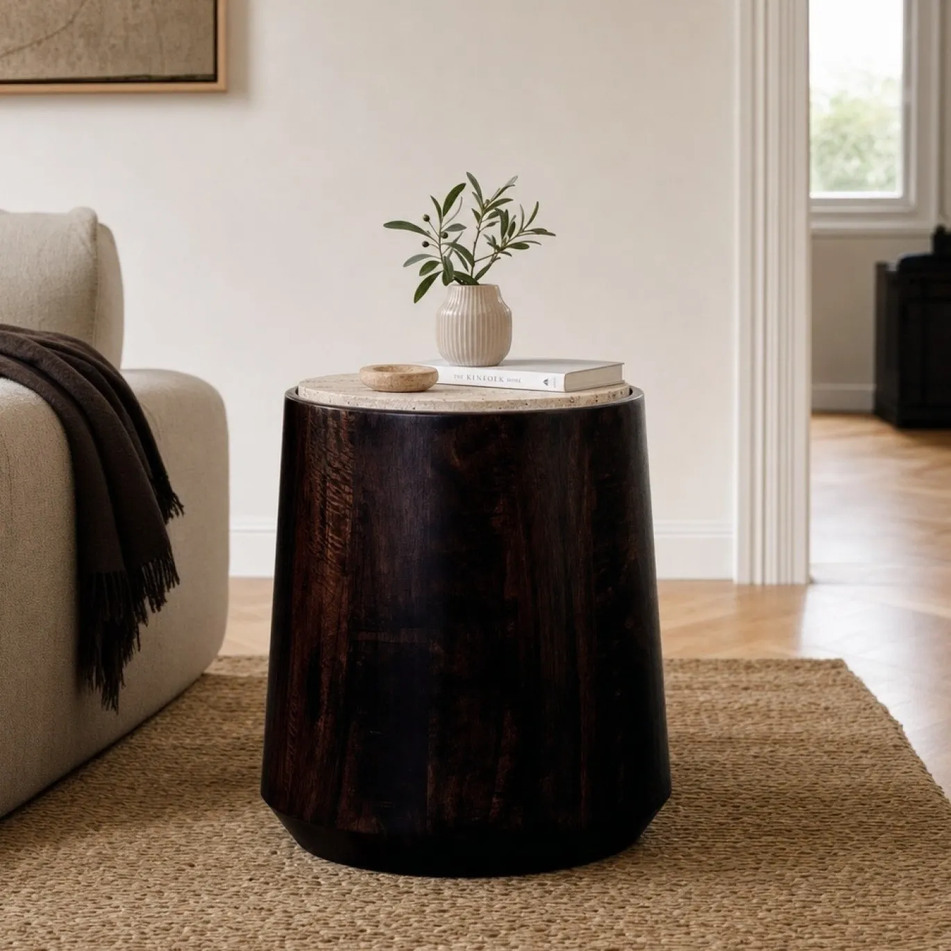 Lifestyle Salontafel Iowa Travertin/Walnoot Ø45cm