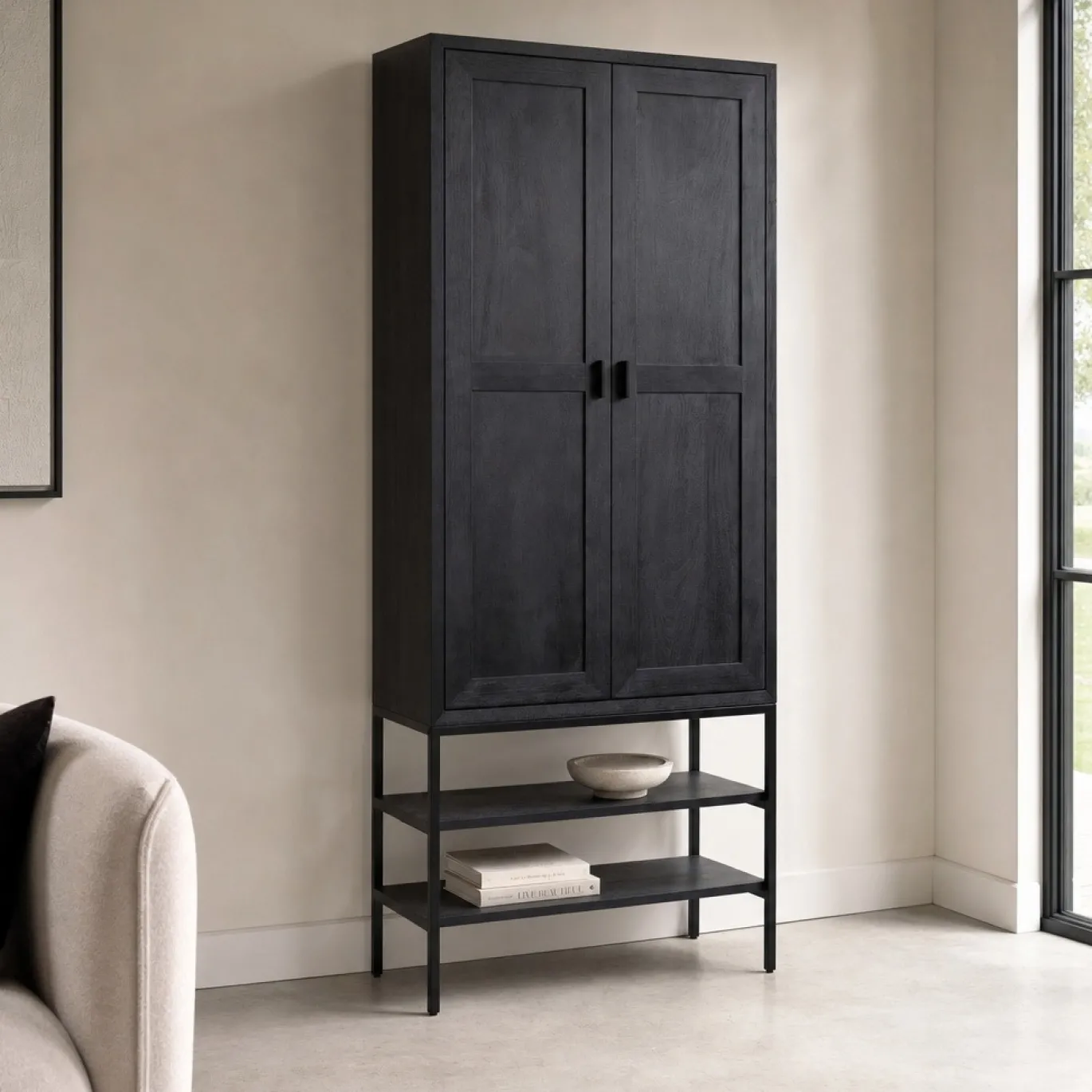 Lifestyle Vitrinekast Dawson Zwart 201cm
