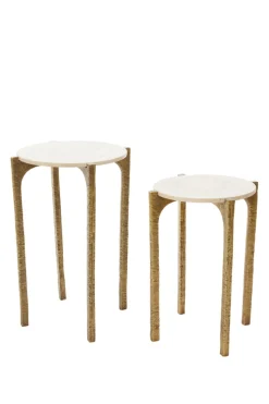 Light & Living Bijzettafel Kanae Set van 2 Travertin Zand Ø41+Ø45cm