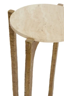 Light & Living Bijzettafel Kanae Set van 2 Travertin Zand Ø41+Ø45cm
