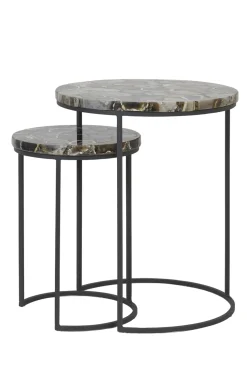 Light & Living Bijzettafel Set van 2 Axat Agaat Bruin/Zwart Ø28/Ø41cm