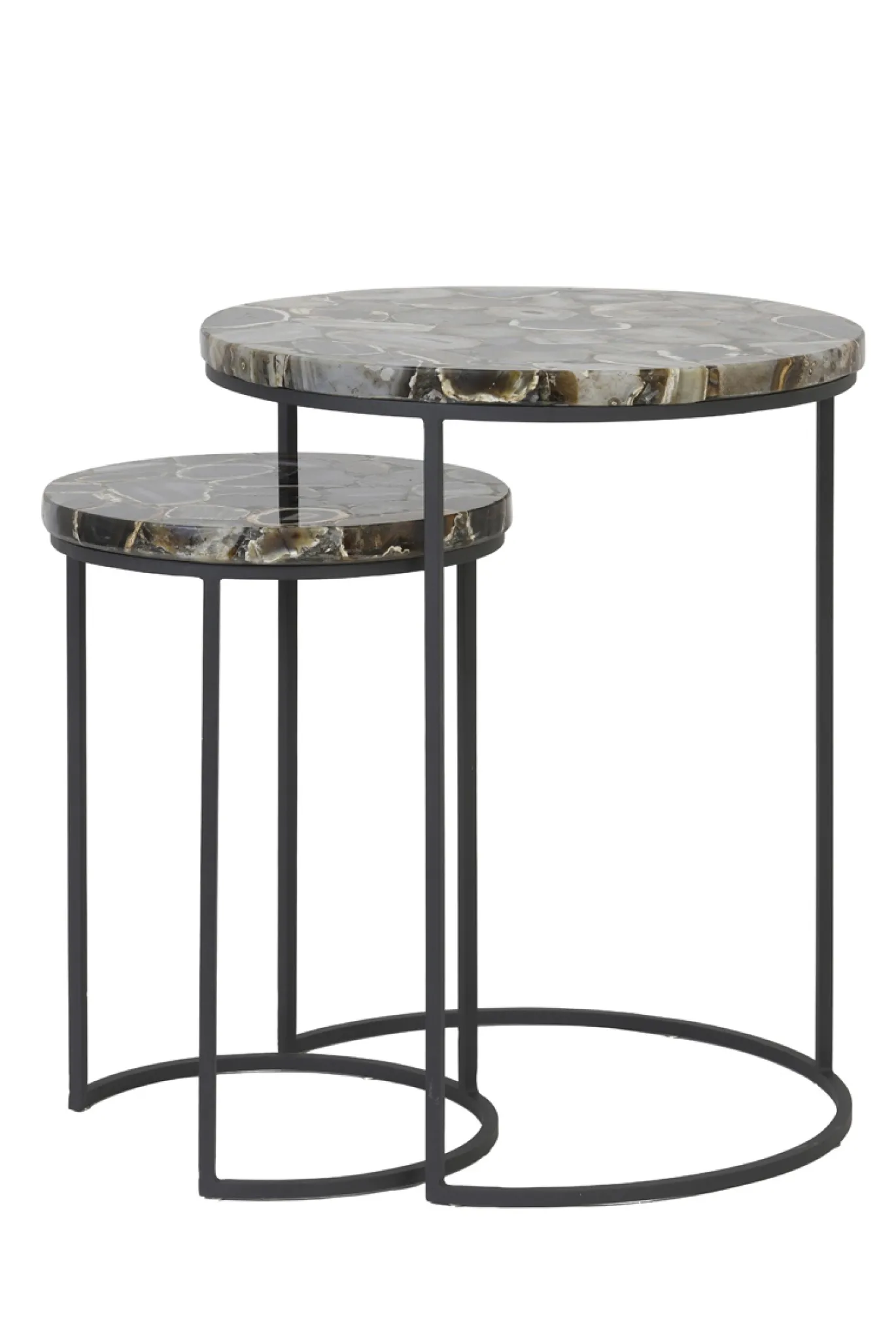 Light & Living Bijzettafel Set van 2 Axat Agaat Bruin/Zwart Ø28/Ø41cm