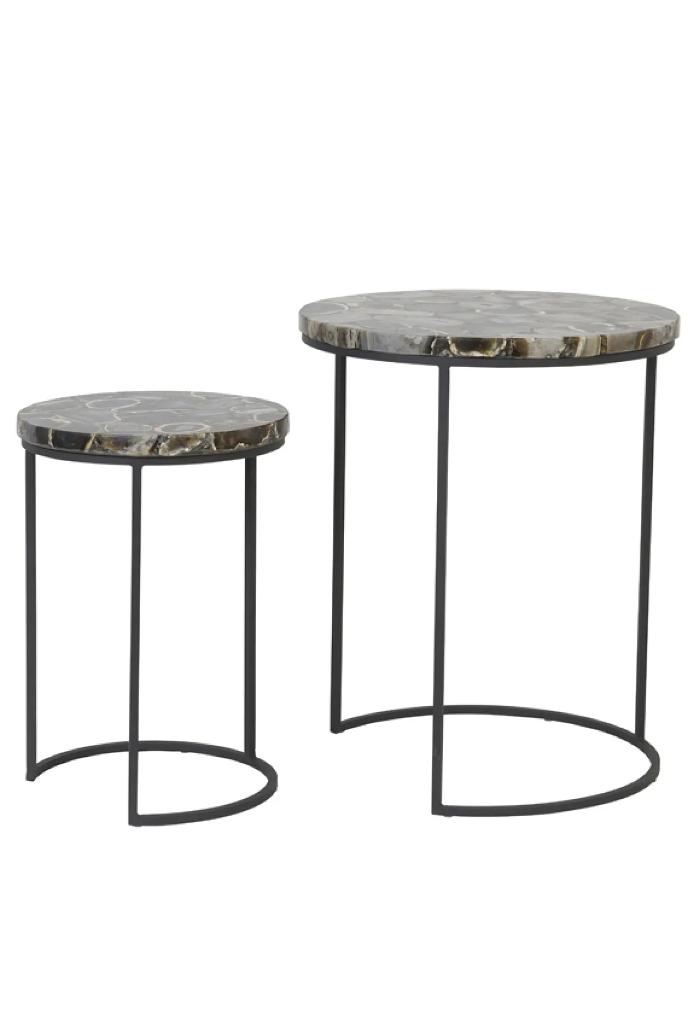 Light & Living Bijzettafel Set van 2 Axat Agaat Bruin/Zwart Ø28/Ø41cm