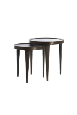 Light & Living Bijzettafel Tobias Set van 2 Donkerbruin Ø37+Ø43cm