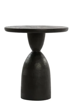Light & Living Bijzettafel Torir Mangohout Mat Zwart Ø40cm