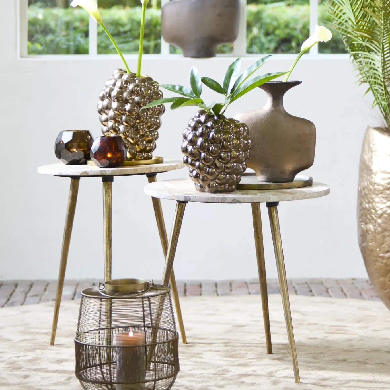 Light & Living Bijzettafel Zeca Marmer Taupe Set van 2