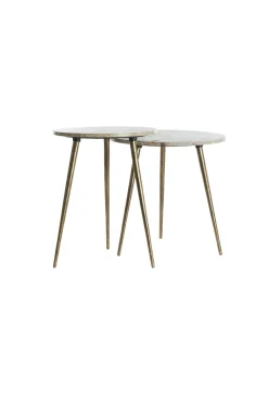 Light & Living Bijzettafel Zeca Marmer Taupe Set van 2