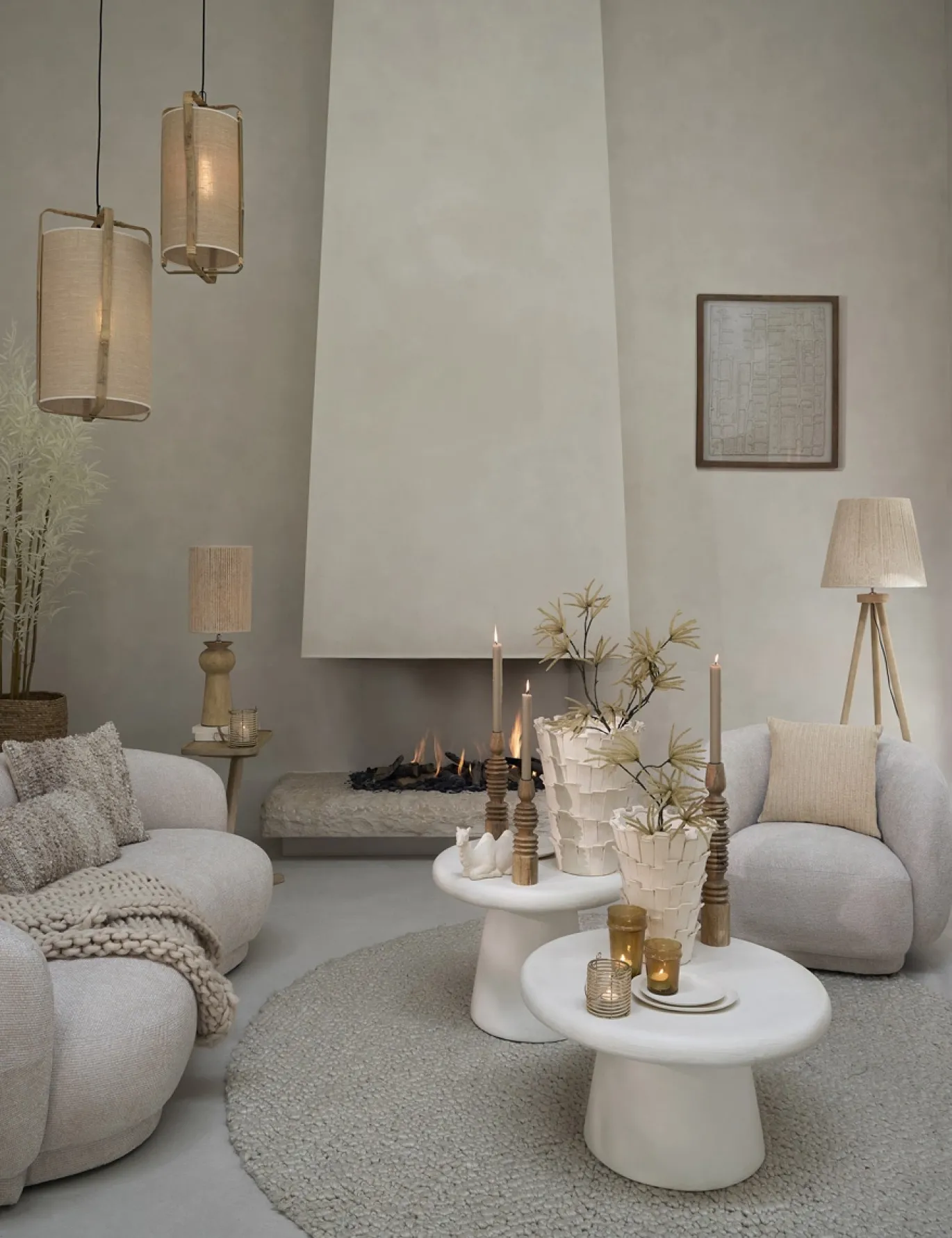 Light & Living Hanglamp Sendai Zand/Bamboe Ø32cm