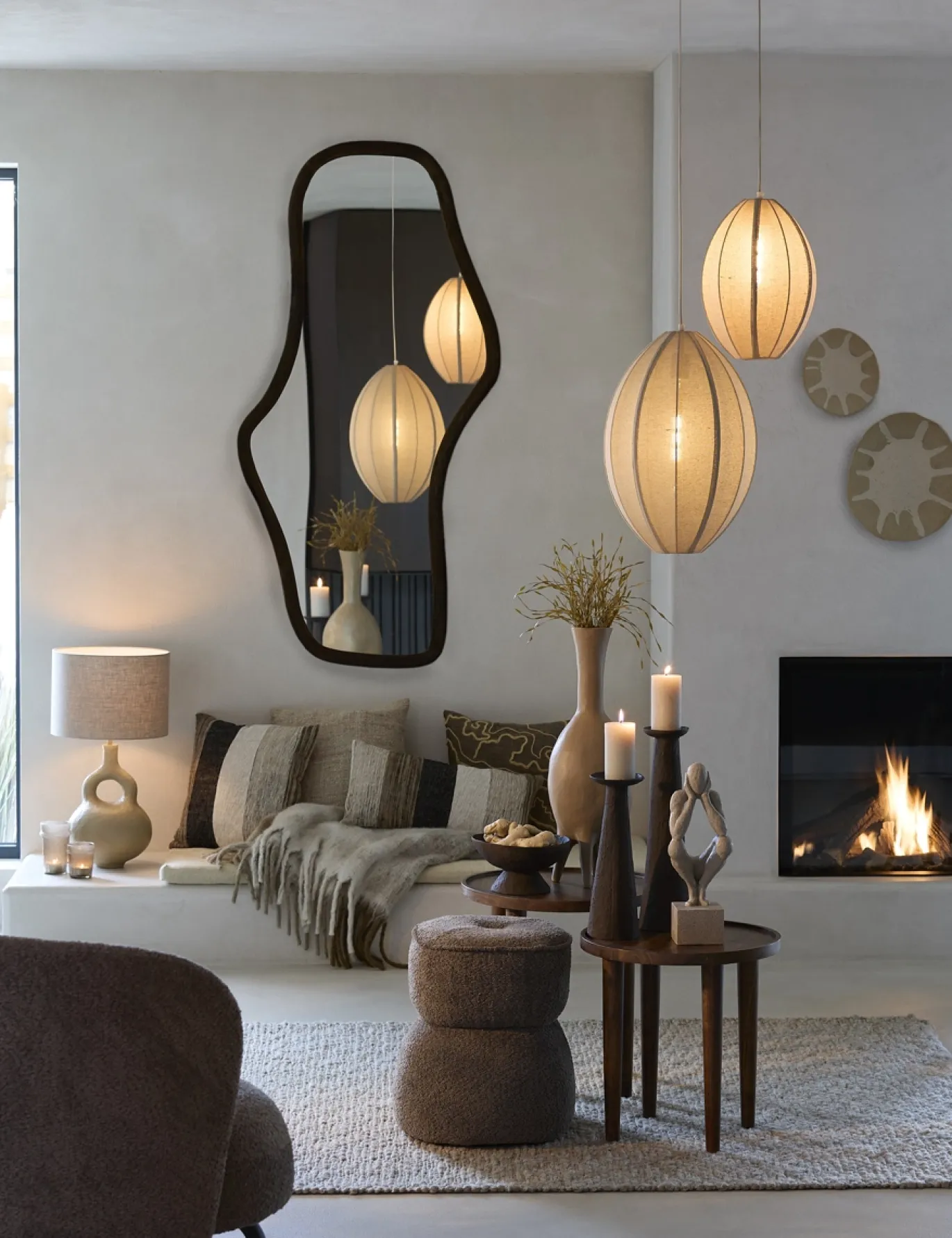 Light & Living Poef Leyla Bruin Ø40cm
