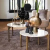 Light & Living Salontafel Kanae Set van 2 Travertin Zand Ø65+Ø76cm