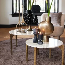 Light & Living Salontafel Kanae Set van 2 Travertin Zand Ø65+Ø76cm