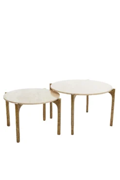 Light & Living Salontafel Kanae Set van 2 Travertin Zand Ø65+Ø76cm