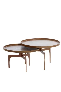Light & Living Salontafel Pano Set van 2 Bruin Brons Ø64+Ø75cm