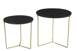Livingfurn Bijzettafel Mason Zwart/Goud Set van 2