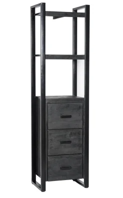 Livingfurn Boekenkast Norris Zwart 3 Laden 55x200cm