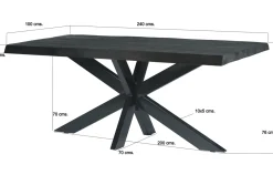 Livingfurn Boomstamtafel Norris Spider Mangohout Zwart 240cm