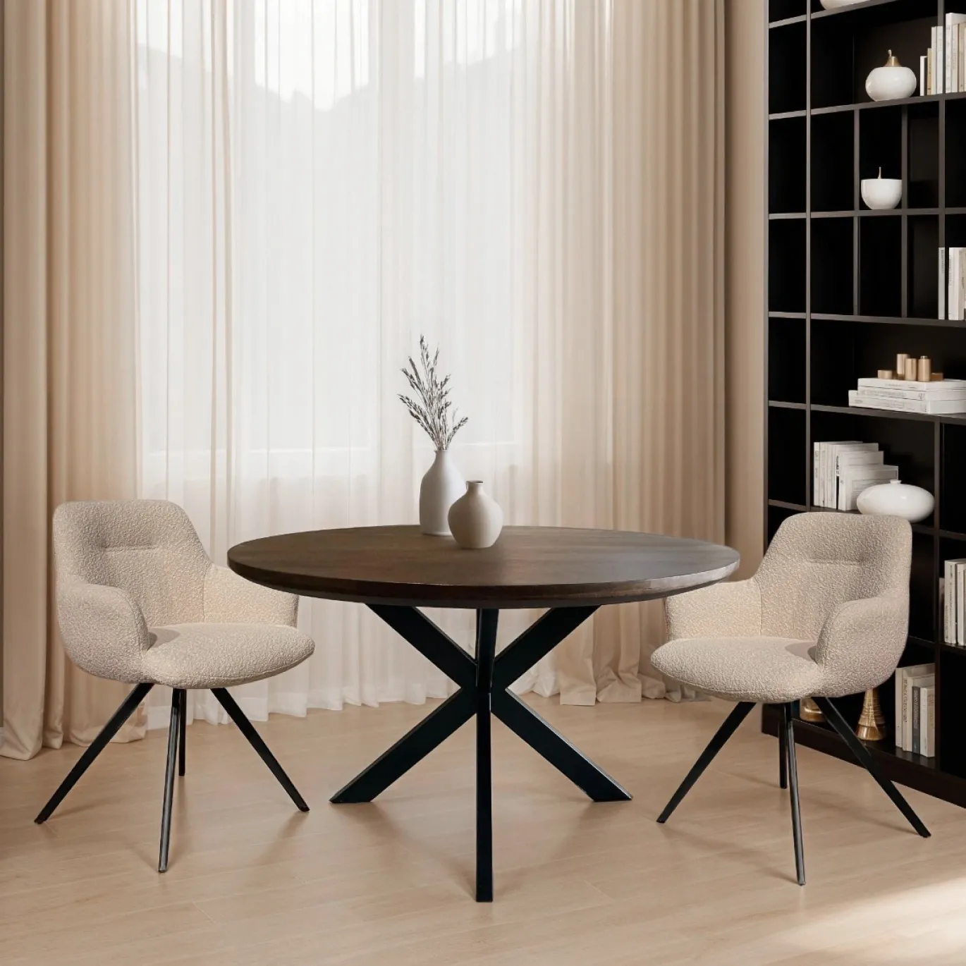 Livingfurn Eetkamerstoel Doreen Bouclé Beige Draaibaar