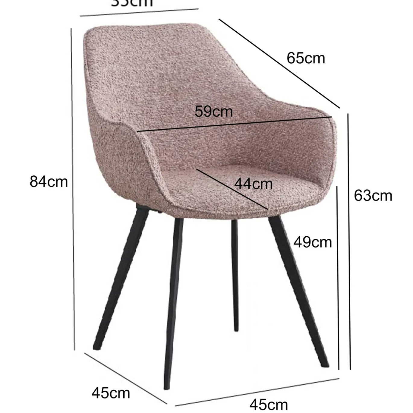 Livingfurn Eetkamerstoel Luca Boucle Vintage Pink