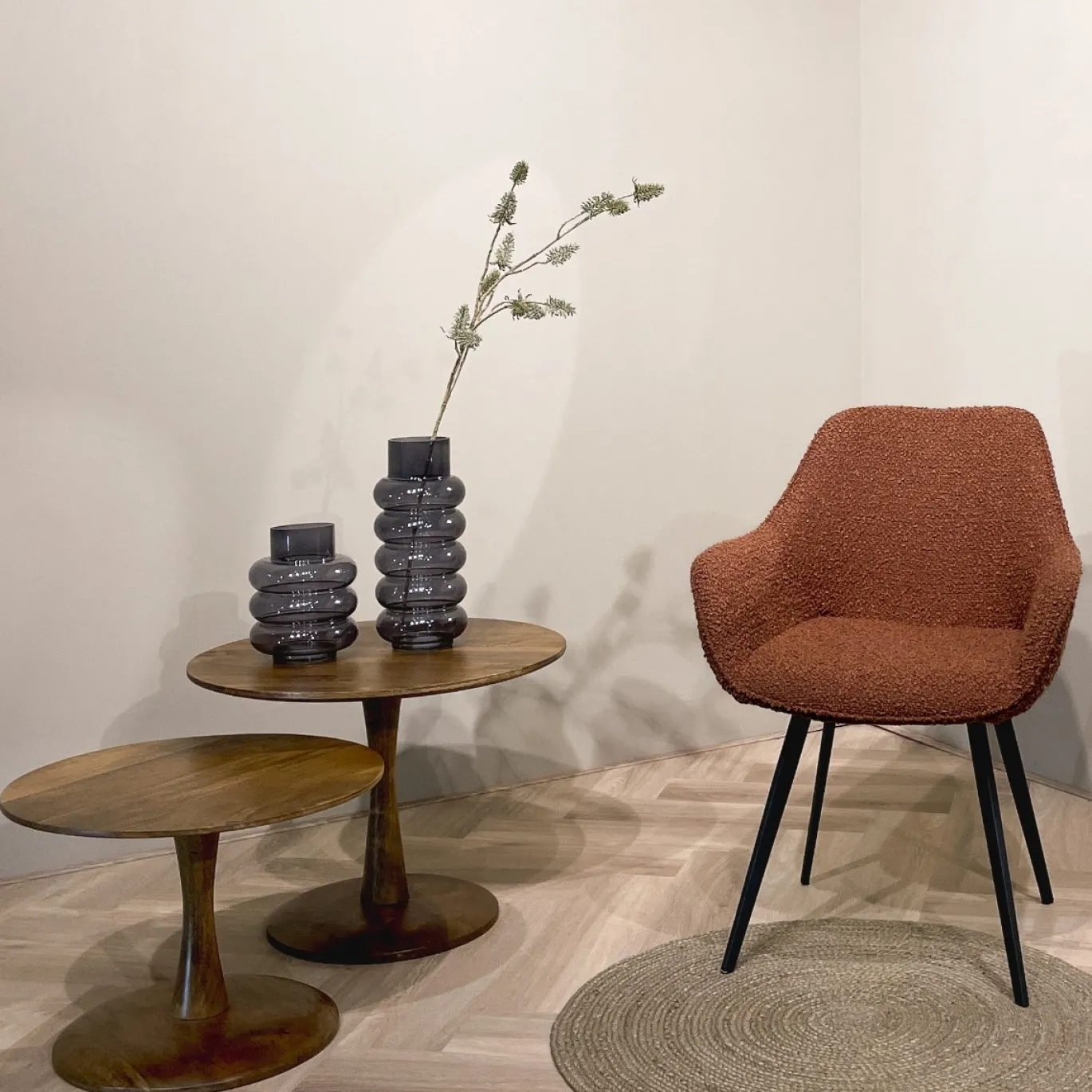 Livingfurn Eetkamerstoel Luca Boucle Leaf Bruin