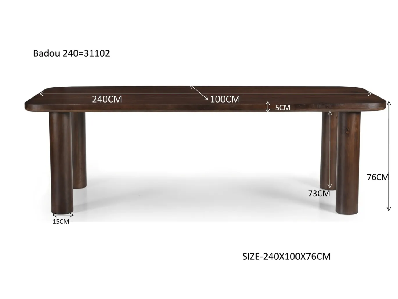 Livingfurn Eettafel Badou Mangohout Bruin 240cm