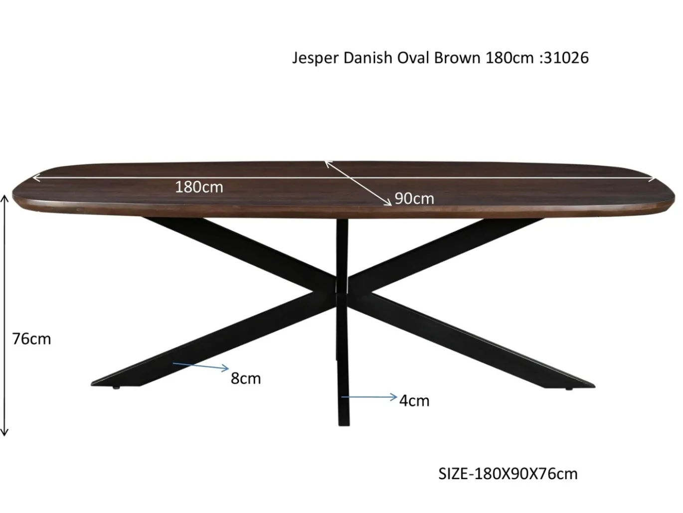 Livingfurn Eettafel Jesper Deens Ovaal Bruin 180cm Mangohout