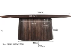 Livingfurn Eettafel Salvator Walnoot 200cm Mangohout Ovaal