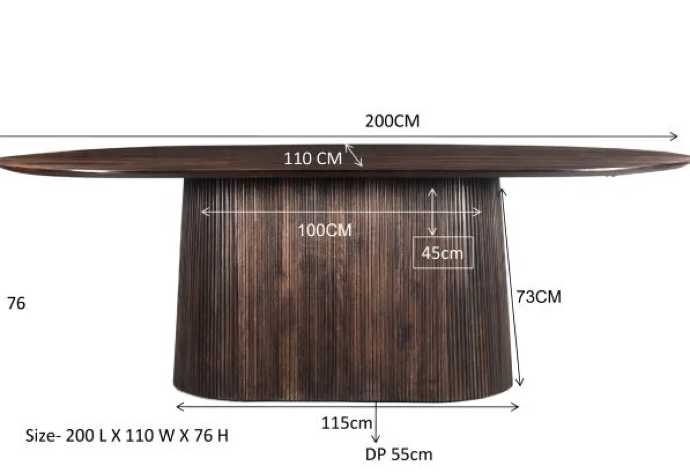Livingfurn Eettafel Salvator Walnoot 200cm Mangohout Ovaal